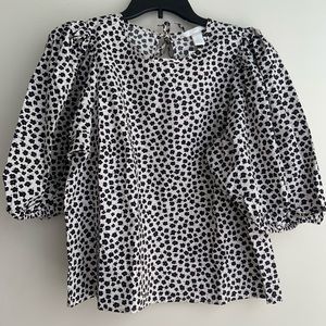 NWT H&M Cream & Black Floral Boxy Puff-Sleeve Top